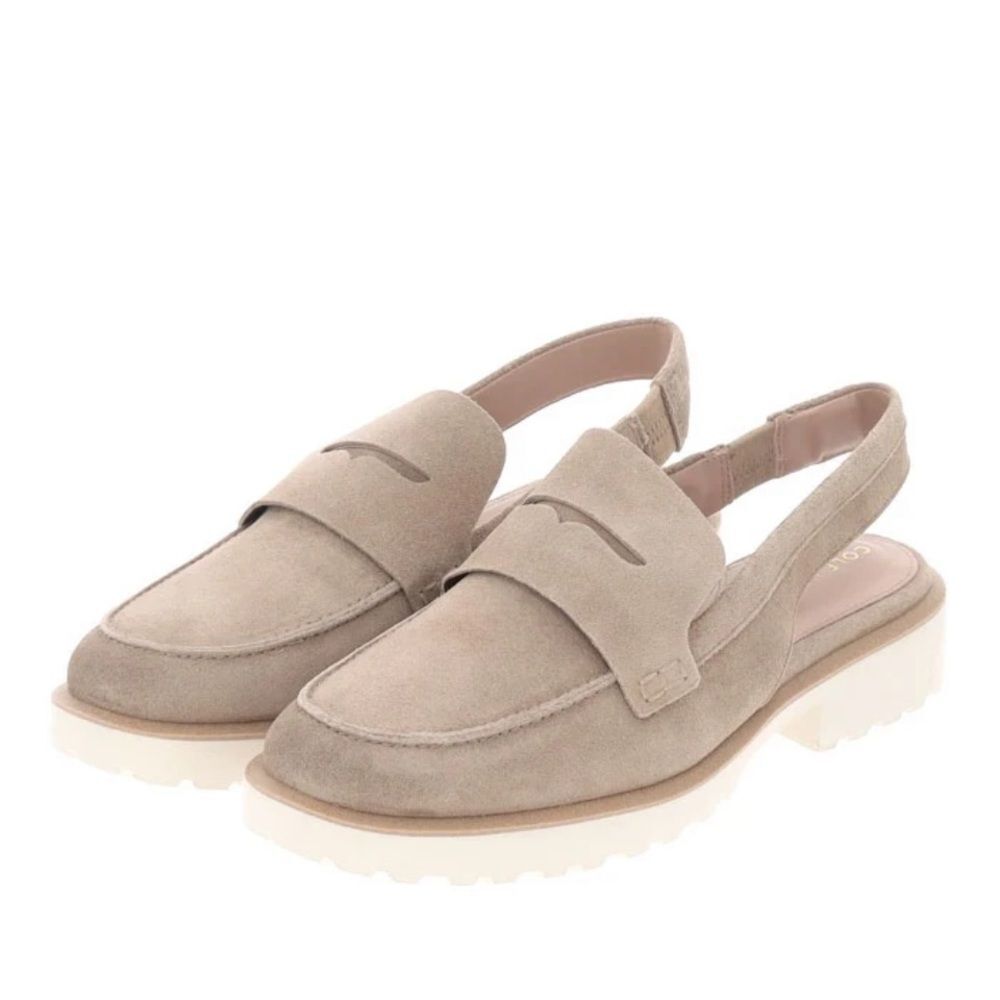 Cole Haan Women's Geneva Lug Sole Slingback Penny Loafer Flats Suede Beige 7.5B